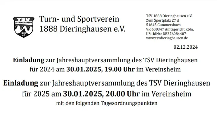Einladungen zur JHV 2024/2025